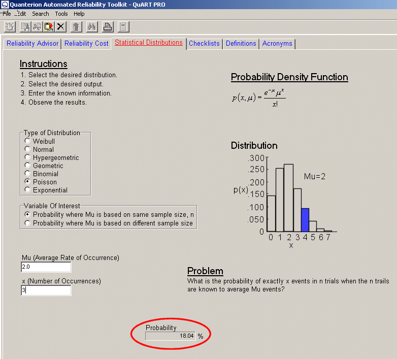 QuART PRO Statistical Distributions Calculator