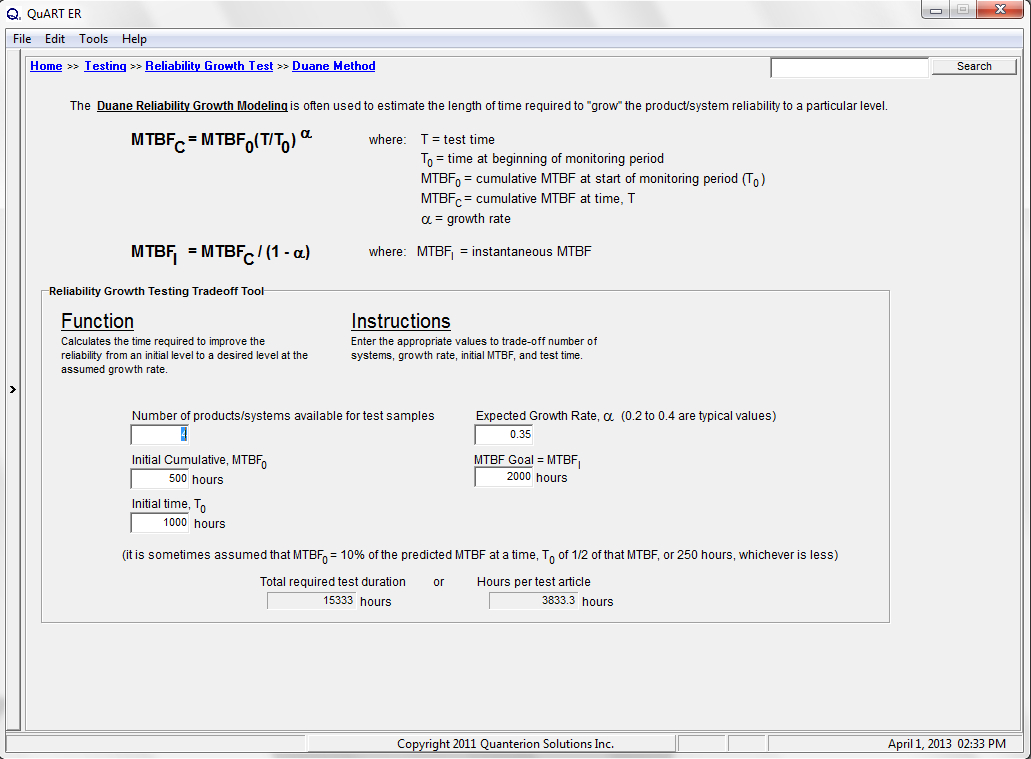 QuART-ER Duane Method Calculator